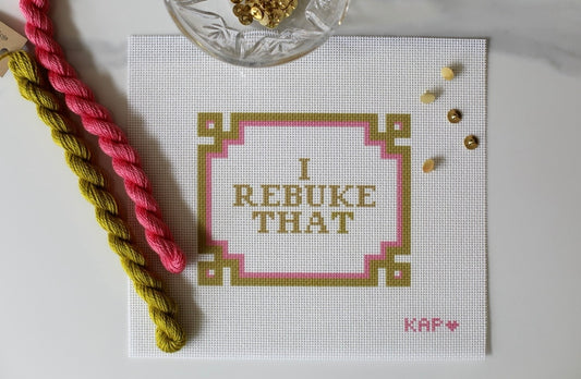 Detail of I Rebuke That needlepoint canvas showing stitch coverage on 13 mesh