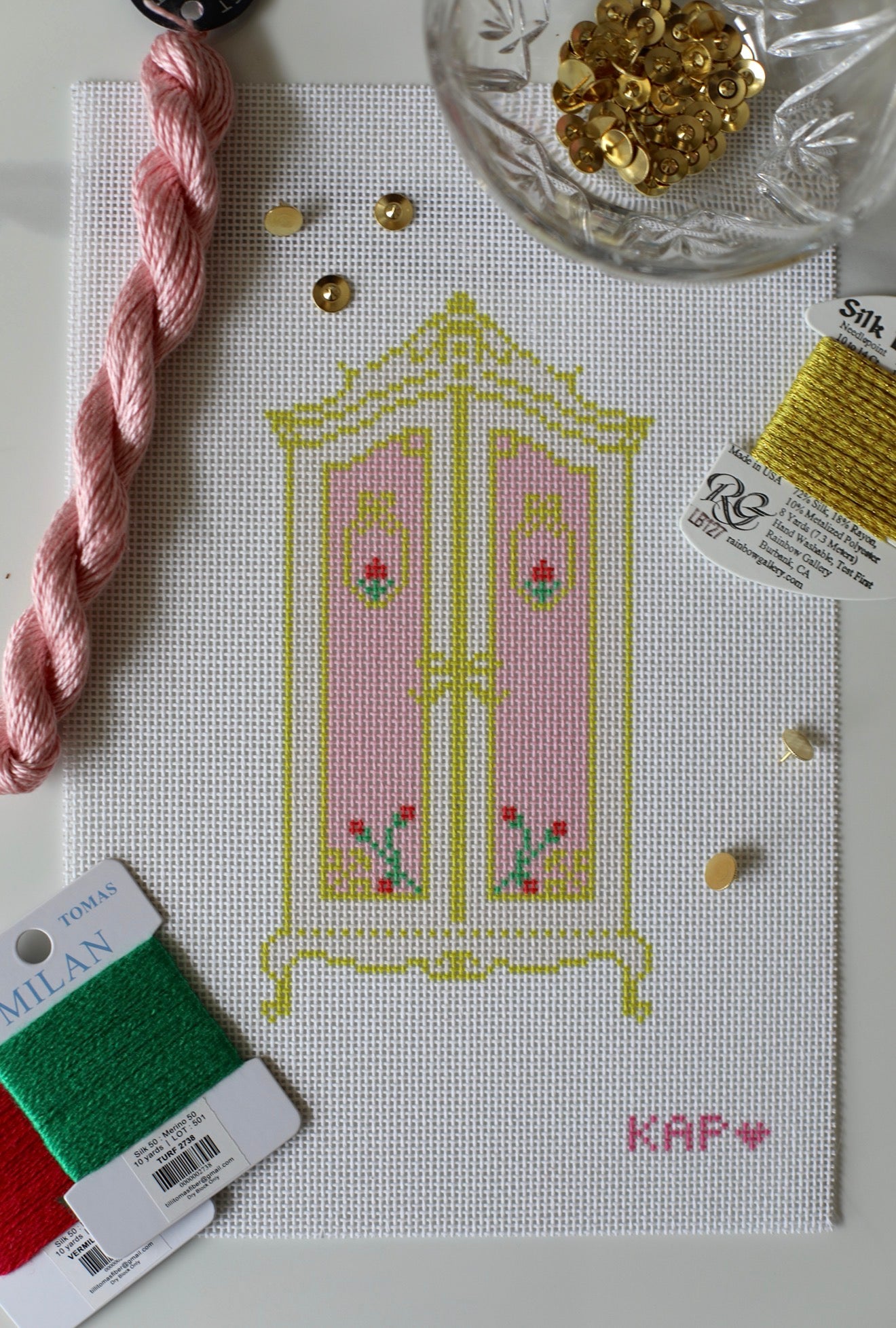 The Armoire needlepoint canvas, 12x8 on 13 mesh, French antique inspired design
